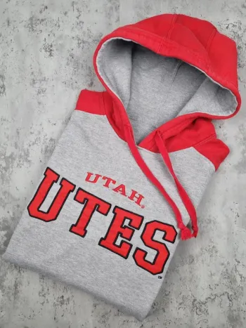 Pull capuche universitaire gris/rouge, L Hommes
