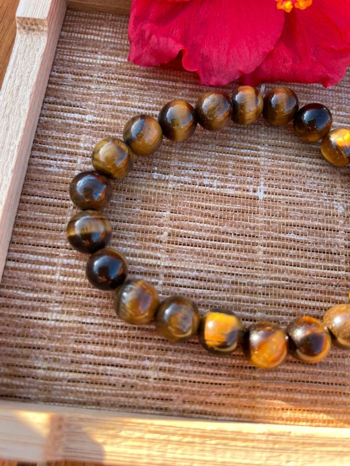 Bracelet élastique oeil de tigre marron - 8mm - photo numéro 3