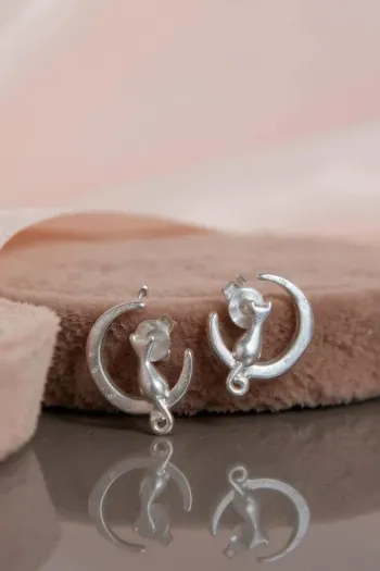Boucles d’oreilles chats sur lune – Acier inoxydable