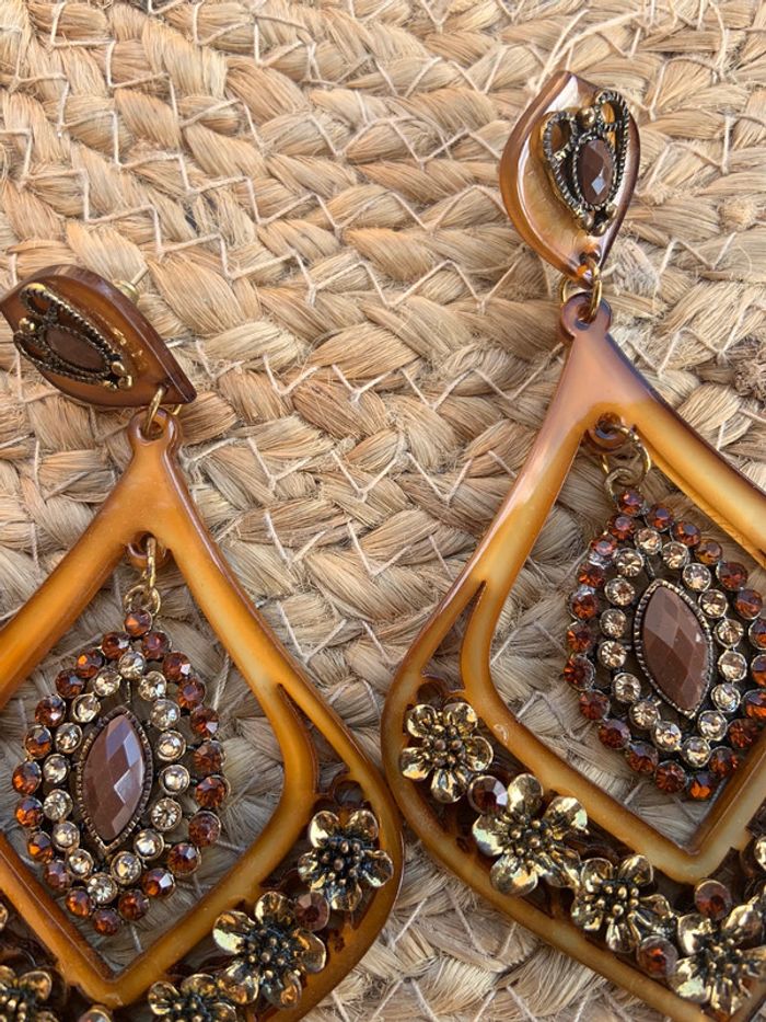 Bijoux 🎀 Boucles d’oreilles marron/doré - photo numéro 4