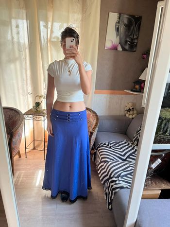 Jupe longue bleue dentelle vintage bohème champêtre y2k 2000yer