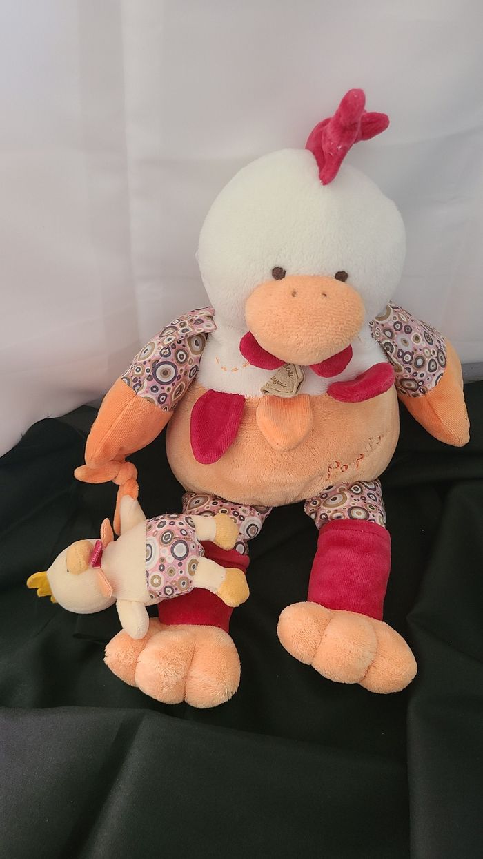 DOUDOU ET COMPAGNIE POULE POUPILOU BLANCHE ORANGE BEBE - photo numéro 2