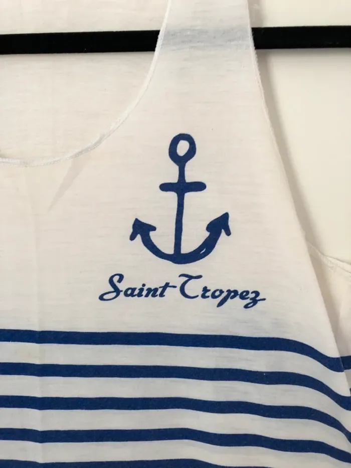Débardeur à bretelles blanc rayé bleu Saint-Tropez taille M - photo numéro 2