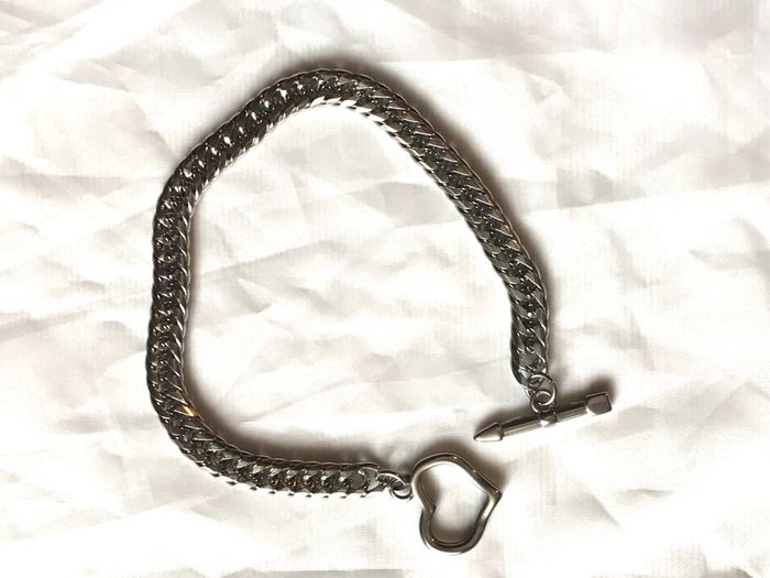 Bracelet Large Cœur Flèche Attache Amour Bijou Argenté Fantaisie Hommes Femmes - photo numéro 3