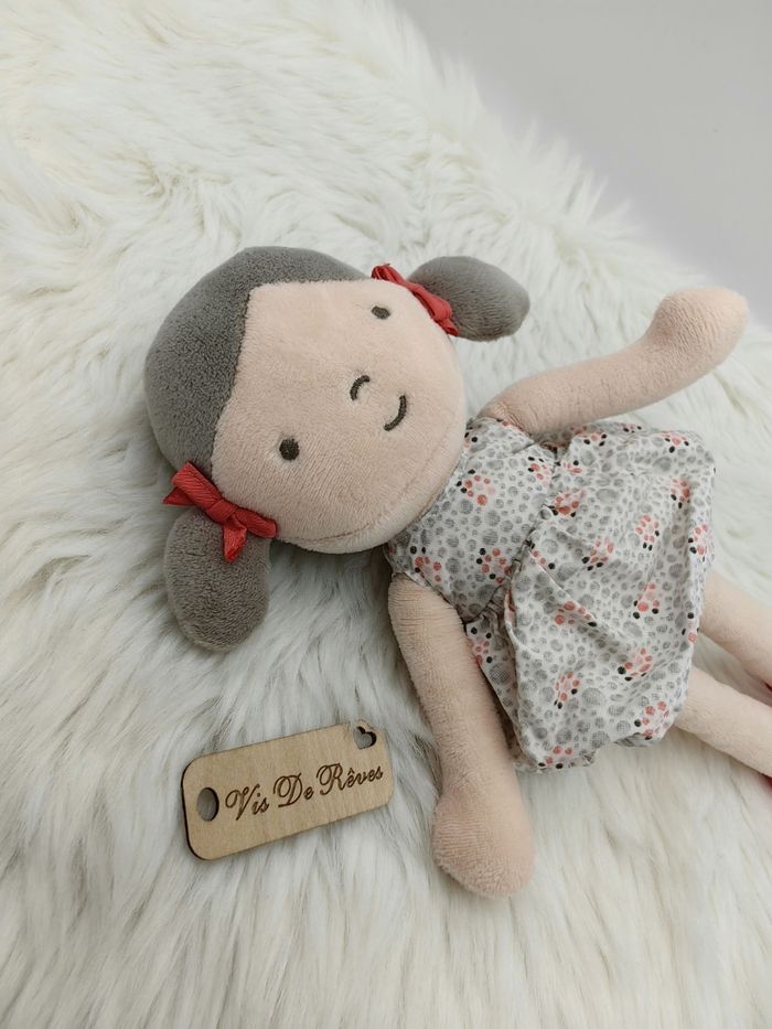 Doudou Poupée tissus chiffon beige gris blanc rose rouge Obaibi - photo numéro 2