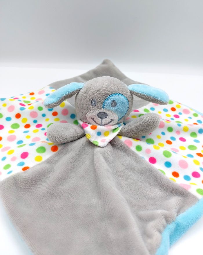 Doudou plat chien gris bleu à pois multicolores NANJING cocard bandana pois - photo numéro 2