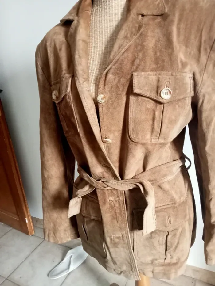 Veste saharienne vintage cuir - photo numéro 2