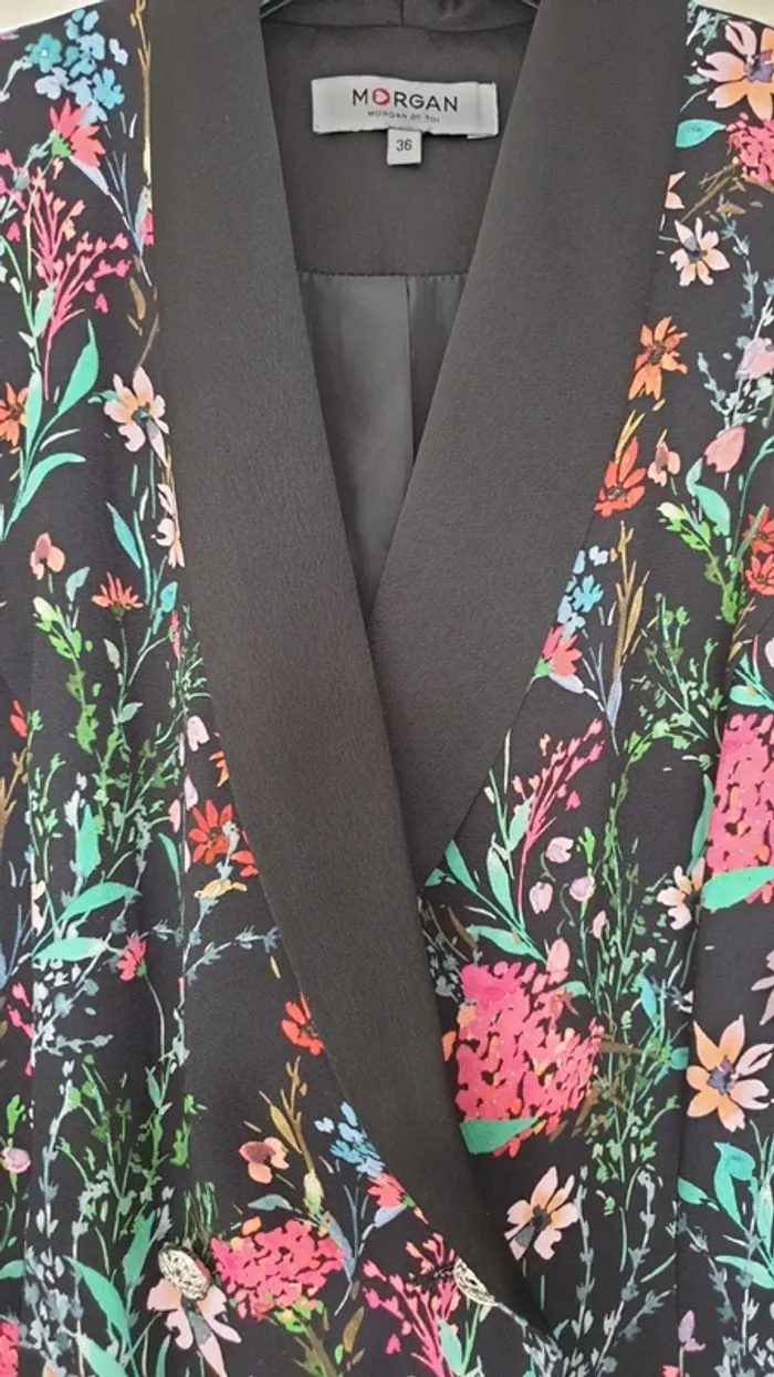 Robe blazer, noire et fleurie, taille 36, Morgan - photo numéro 2