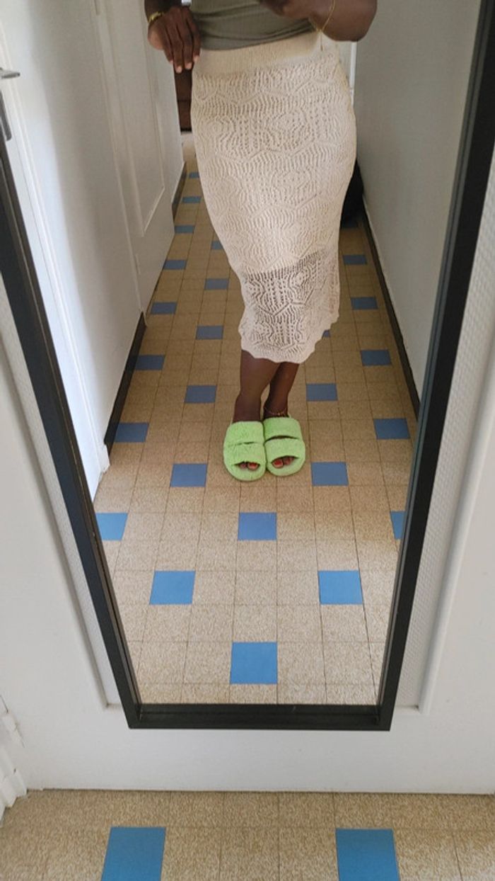 Jupe en crochet dentelle doublé et ajouré beige - photo numéro 5