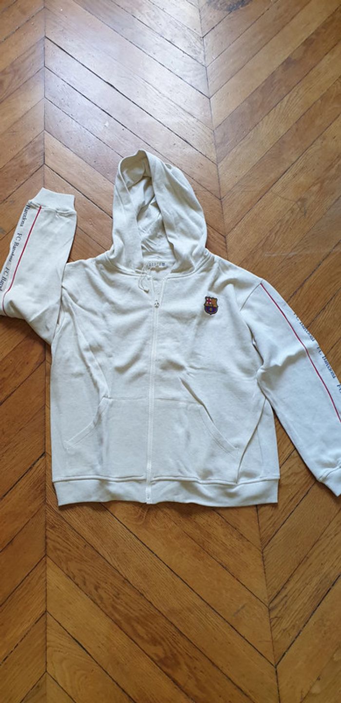 Neuf gilet BARÇA a capuche, beige T 14 ans