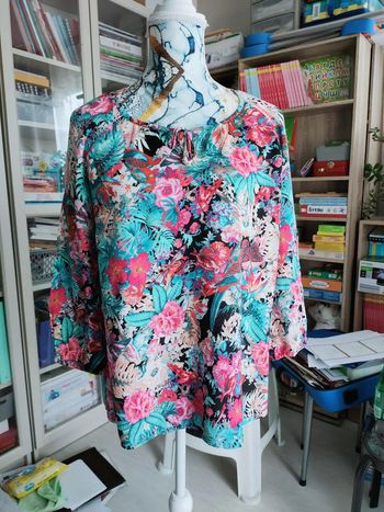 Blouse Christine Laure T36 - Motif Floral Exotique et Coloré !