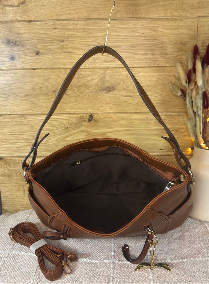 Sac hobo marron caramel femme bohème chic grande capacité neuf - photo numéro 3