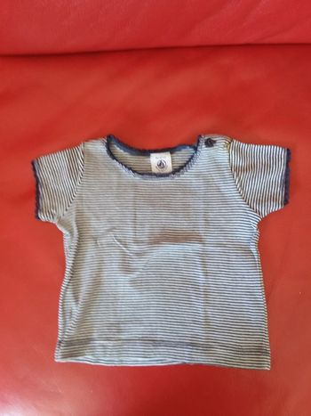 Tee-shirt mixte manches courtes Petit Bateau rayé blanc bleu 6 mois