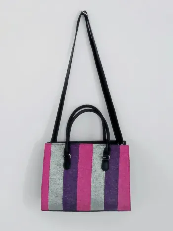 Sac à main rayé rose violet argent bandoulière amovible / David Jones - 30×23×10cm