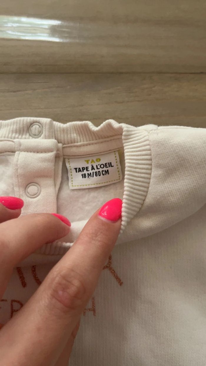 Sweat blanc et rose tape à l’œil 18 mois - photo numéro 3