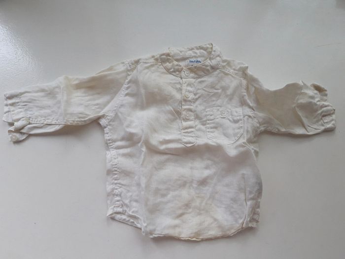 Chemise Bout'chou blanche manche courte 100% lin, bébé 6 mois 67 cm