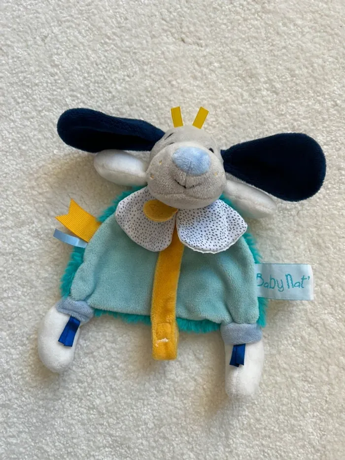 Doudou plat turquoise BabyNat chien