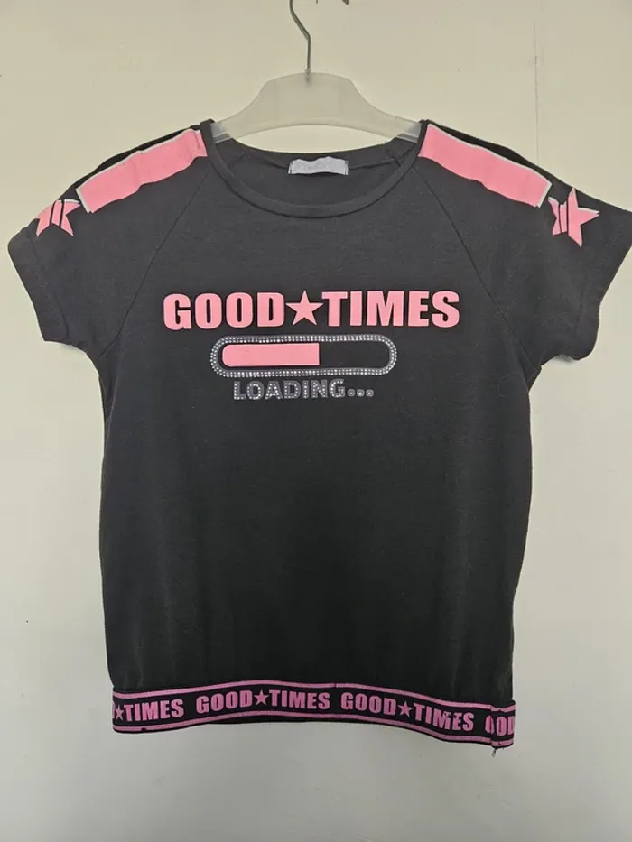 T-shirt à manches courtes fille - Taille 10 ans - Papillon - Noir et rose - photo numéro 2