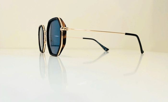 Lunette de soleil mixte hexagonale marron léopard verres bleus uvprotection catégorie 3 - photo numéro 4