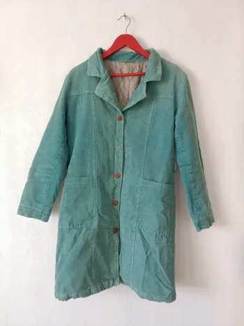 Veste manteau vintage côtelé bleue turquoise