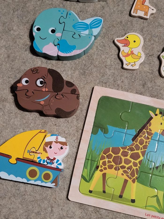 Lot de 5 puzzles bois et figurines animaux - photo numéro 2