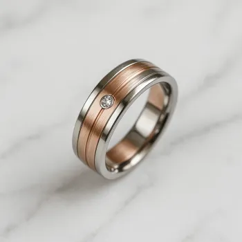 Bague homme en acier inoxydable bicolore avec strass