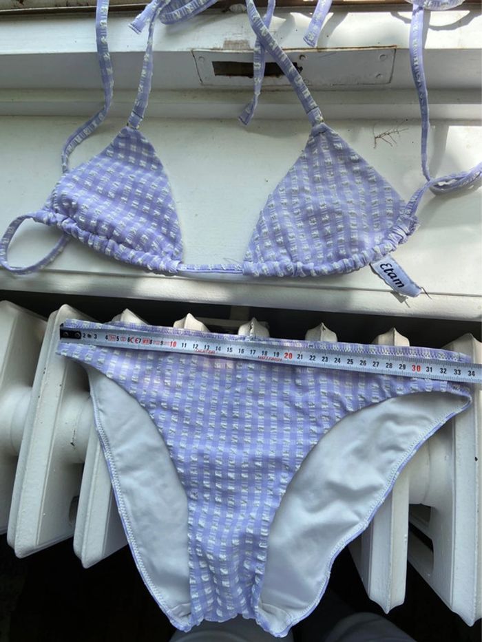 Maillot deux pièces Etam vichy blanc et mauve taille 36 - photo numéro 3