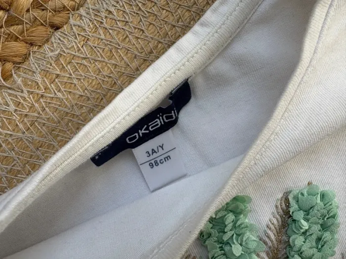 T-shirt MC blanc vert doré paon Okaïdi 3 ans 36 mois - photo numéro 5