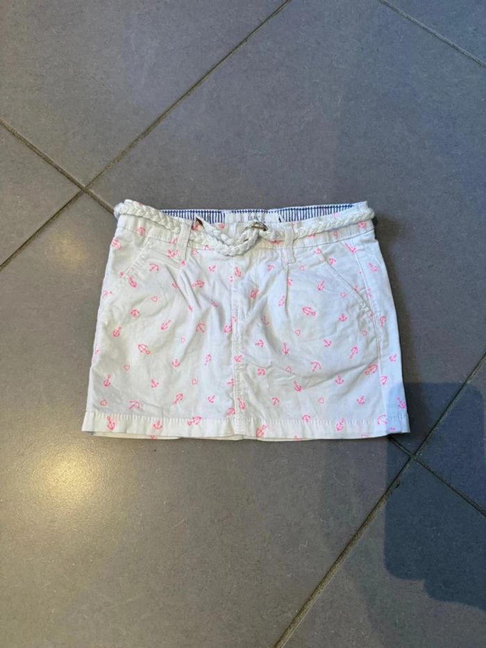 Jupe en jean avec ceinture - H&M - Ancre & Cœur - Blanc & rose - 4/5 ans