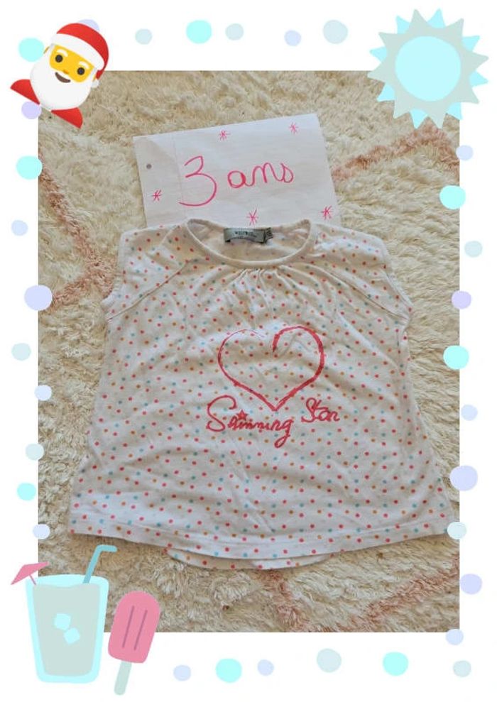 Tee shirt blanc a pois fille 3 ans tao manche courte
