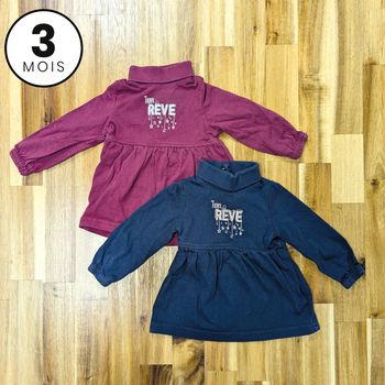 Lot de 2 T-shirts manches longues col roulé - 3 mois