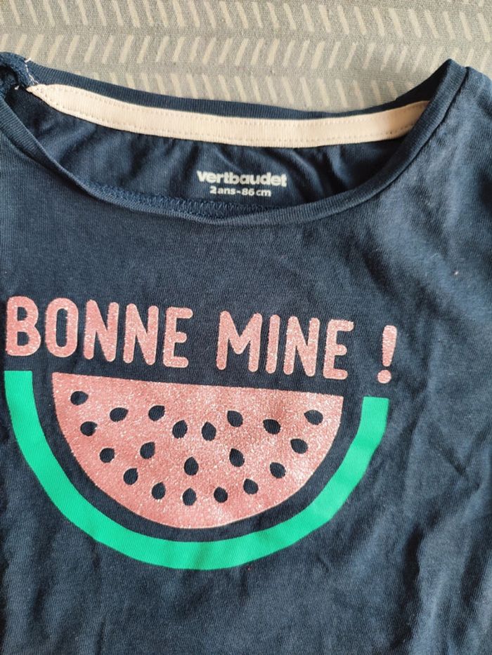 T-shirt manches courtes à effets paillettes pour fille – Taille 18 mois Marque : Vertbaudet - photo numéro 2