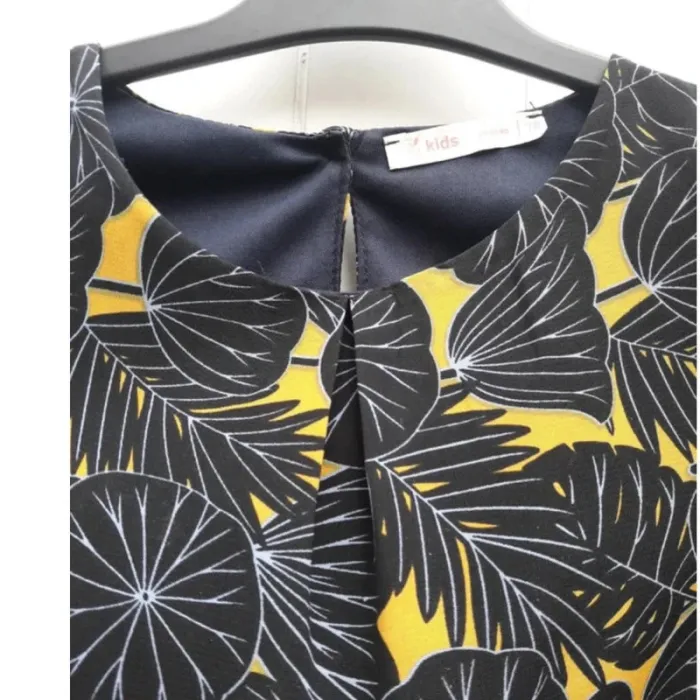 Robe fille avec motifs feuilles bleu et moutarde taille 10 ans - By Gémo Kibs / ROBE d"été - photo numéro 5