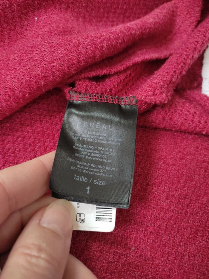Pull manches 3/4 rose fushia blanc Bréal taille S 36 - photo numéro 4