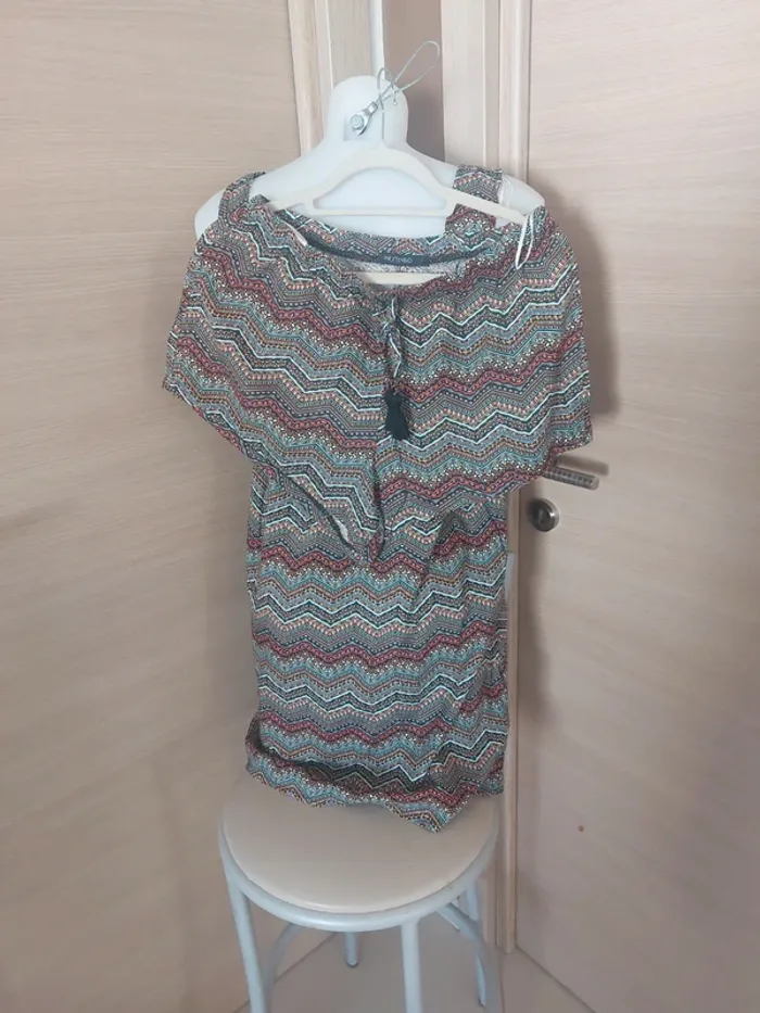 Ensemble robe/shorty imprimé bordeaux multicolore - photo numéro 7