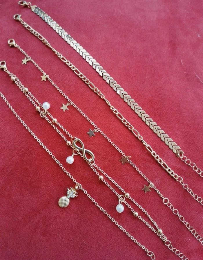 A38 lot de 5 bracelet cheville doré été plage réglable - photo numéro 3