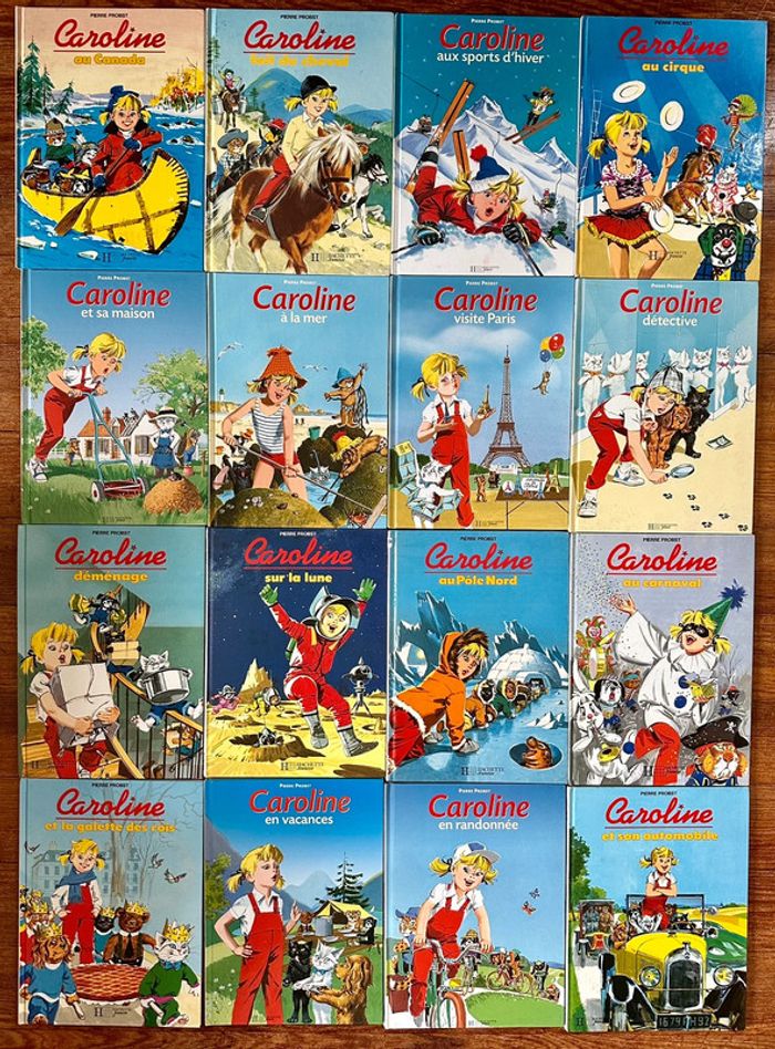 Lot de 16 livres Caroline vintage Pierre Probst bd album années 90 blancs