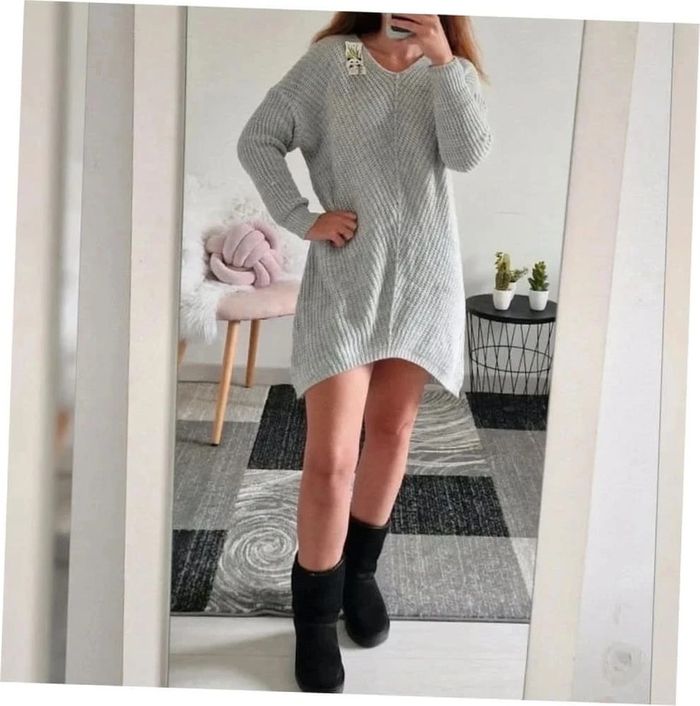 Robe pull en maille gris clair