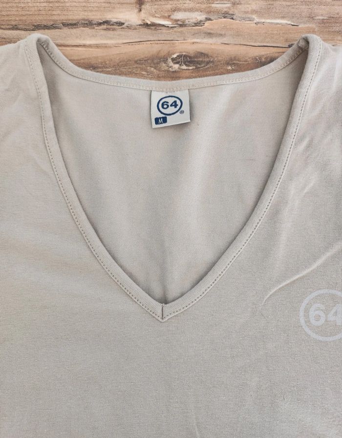Tee-shirt top 64 beige manches courtes excellent état taille M Montgolfière - photo numéro 3