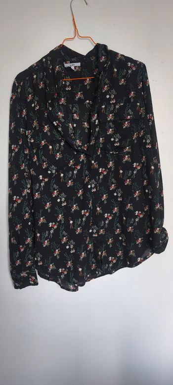 Chemisier femme noir a petite fleur