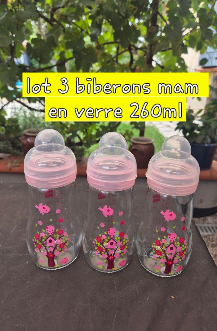 Lot 3 biberons mam en verre 260ml