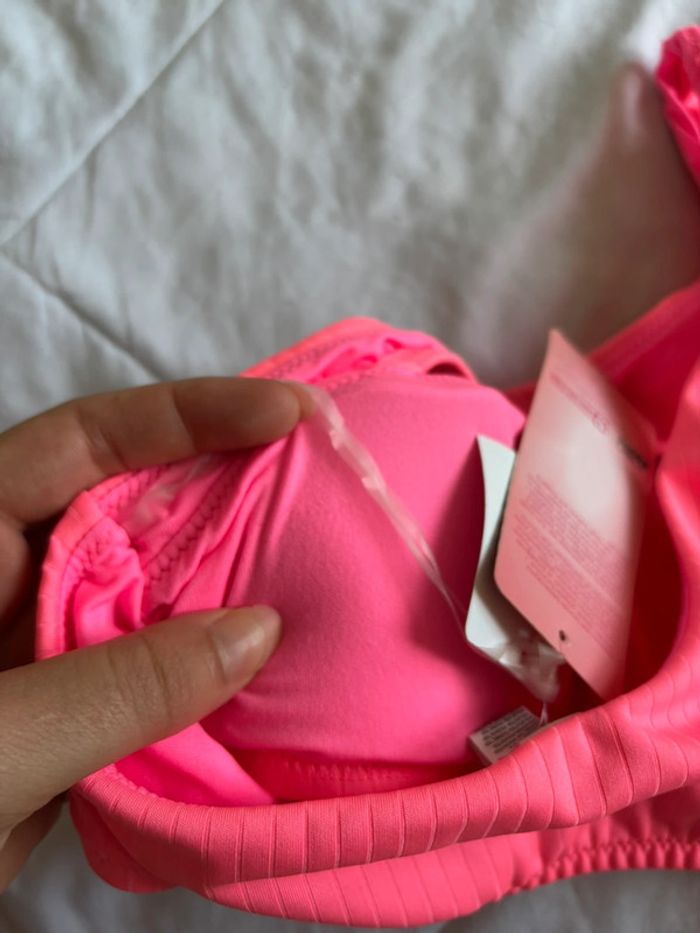 Haut de maillot de bain asymétrique bandeau bretelle rose fushia penti taille XS/34 neuf - photo numéro 6