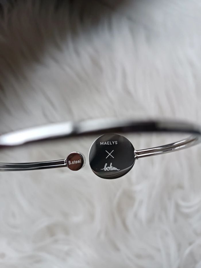Bracelet jonc argenté en acier inoxydable pierre grise Bohm x Maelys - photo numéro 5