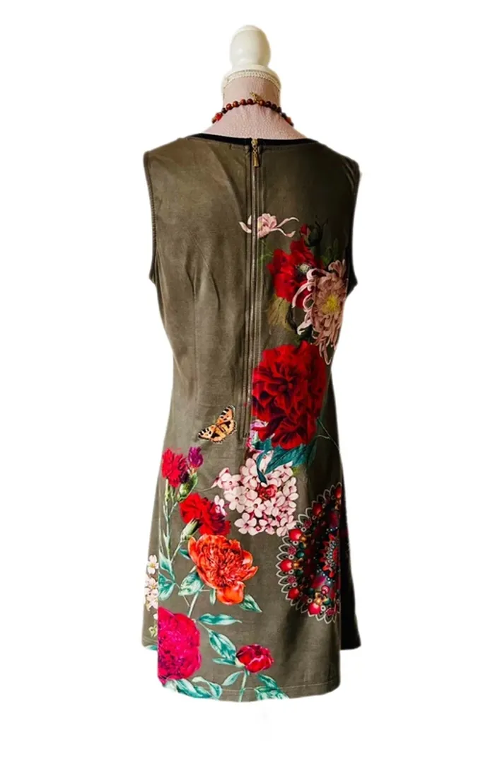 🌺🍁Robe vintage automnale kaki fleurie bohème chic S/M Autumn dress floral beaded details🍁🌺 - photo numéro 8