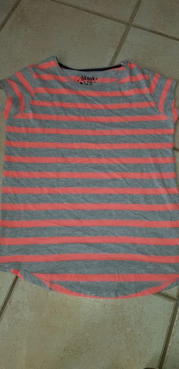 Tee-shirt manches courtes fille gris et rose fluo