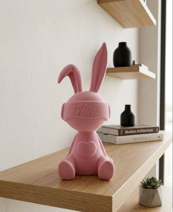 Lapin rose floqué velours 