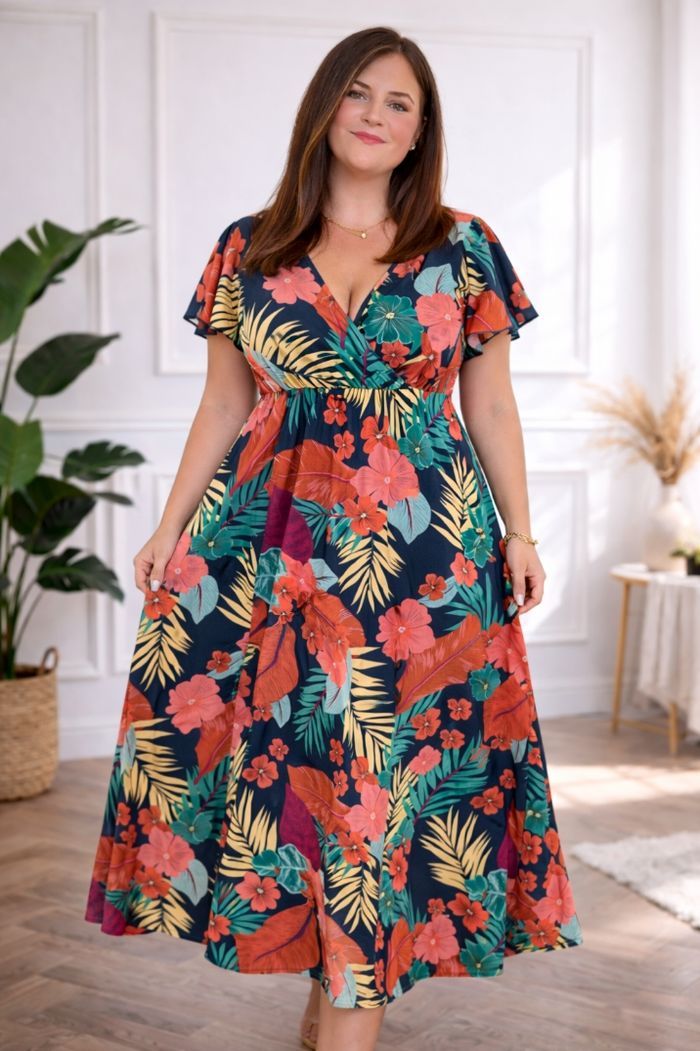 Robe longue nuit tropicale exotique marine et multicolore Femme taille 54 marque Asos đź’Ť