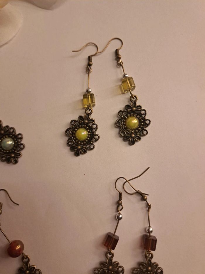 Lot de boucles d'oreilles pendante multicolore bronze - photo numéro 4