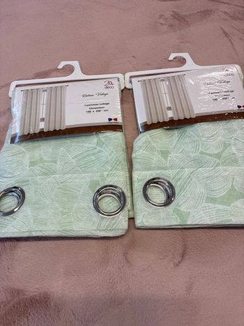 Lot de 2 voilages  vert feuillages  140x250 2Adeco 