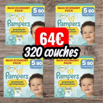 Couches Pampers premium protection maxi Economy pack taille 5 11/17kg 320 couches